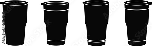Steel Tumbler Silhouette Icon Vector Set - Durable Drinkware Essentials