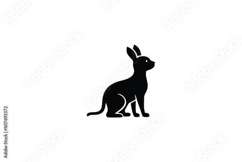 Simple Black Silhouette of a Sitting Cat Profile View