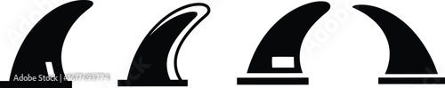 Surfboard Fin Silhouette Icon Vector Set - Essential Board Components