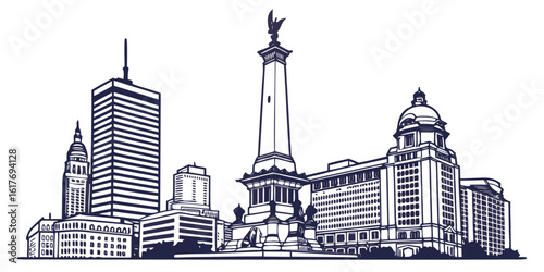 Vector Indianapolis Silhouette: Iconic Skyscrapers, Downtown & Monument