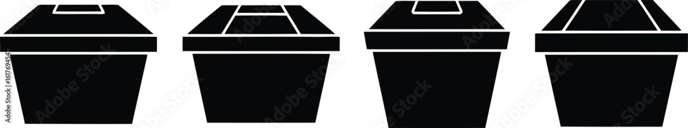 Fototapeta premium Takeout Box Silhouette Icon Vector Set - Convenient Food Packaging
