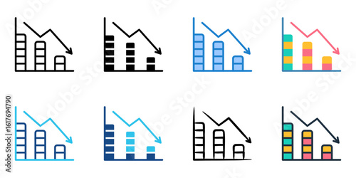Economic Downturn icon set multiple style collection 
