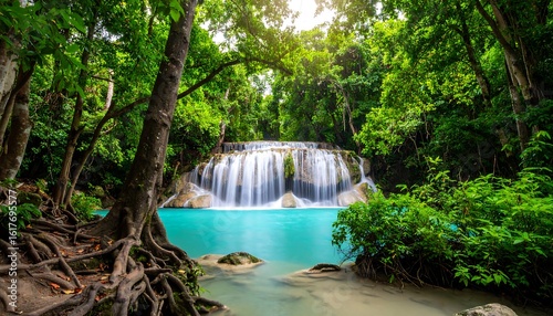 Lush waterfall cascading into turquoise pool (3)