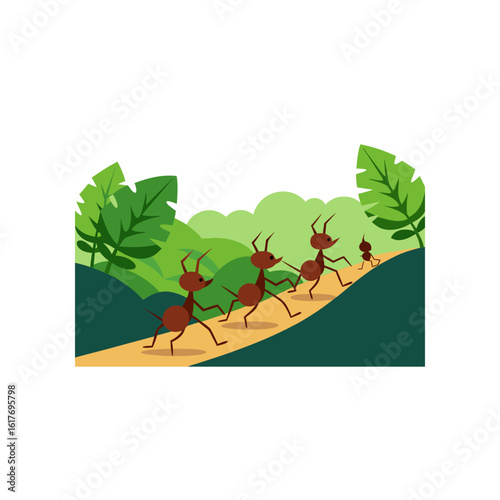leafcutter ants carrying leaves along jungle trail