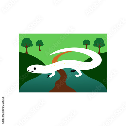 rough skinned newt crossing forest path after rain