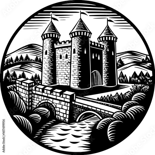castle (linocut style)