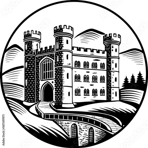 castle (linocut style)