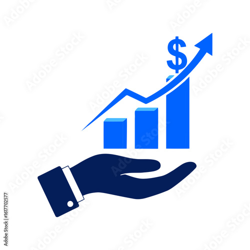 Hand holding a financial growth chart with dollar sign isolated on white