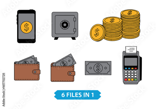 Collection of finance and payment icons isolated on white background