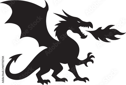 a fire-breathing dragon with wings spread wide vector illustration in heraldic and fantasy style