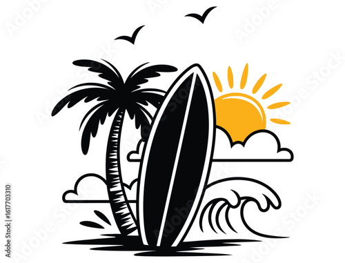 Island palm tree silhouette tropical beach landscape vector 