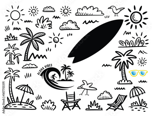 vector silhouette set of summer icons