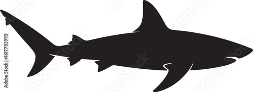 Black silhouette of a predatory shark. A graphic icon illustration of a marine animal isolated on a white background.