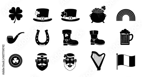 St. Patrick's Day Icon Set: A collection of meticulously crafted icons celebrating the rich heritage and iconic symbols of St. Patrick's Day, perfect for various design applications.