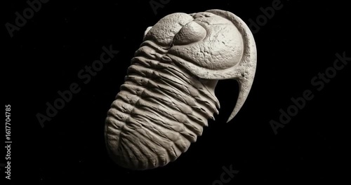 Ancient trilobite fossil specimen, prehistoric marine arthropod, detailed textured exoskeleton macro shot