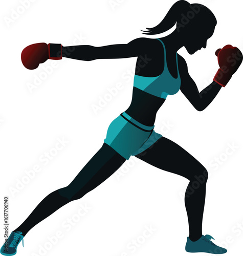 one caucasian woman boxing exercising in a silhouette studio isola.
