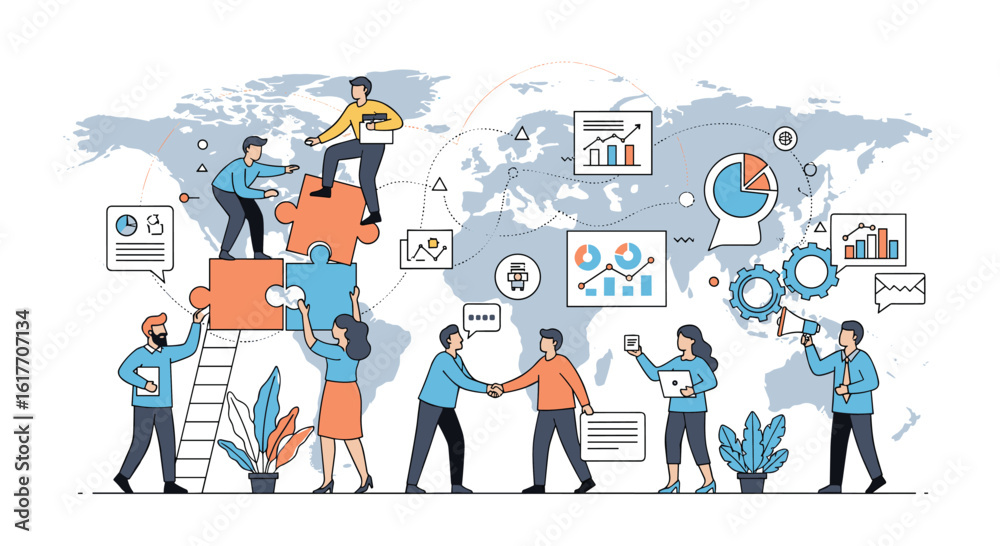 Obraz premium Global teamwork and business collaboration connecting people across the world for success