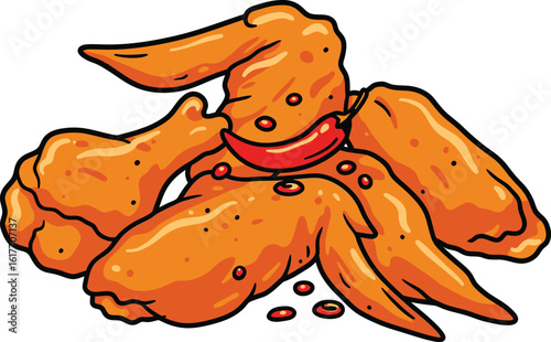 A pile of crispy fried chicken wings isolated on white background, a delicious meat dish