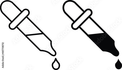 Dropper icon pack in flat and thin liner vectors. pipette icon flat illustration set.
