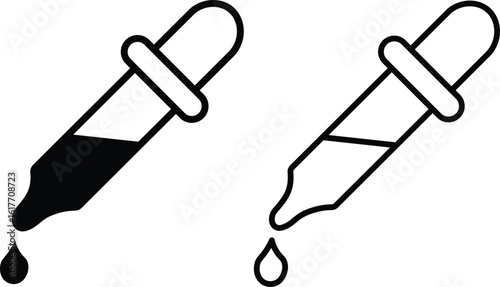 Dropper icon pack in flat and thin liner vectors. pipette icon flat illustration set.
