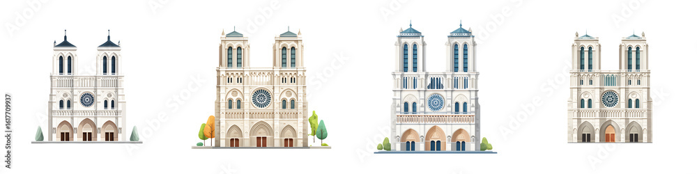 Fototapeta premium Notre Dame Cathedral Illustrated Vector Set