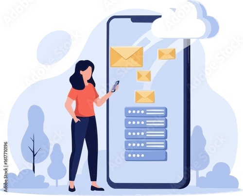 Woman Using Cloud Email on Smartphone for Communication