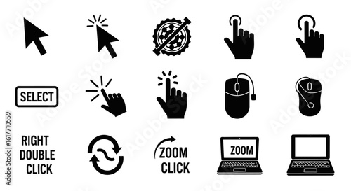 Computer Cursor and Clicks Icon set: Featuring a comprehensive collection of computer cursor icons and click-related symbols.