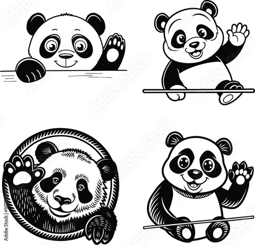 Adorable Panda Bear Cartoon & Illustration Pack - Waving & Peeking Designs