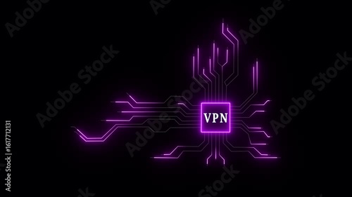VPN on moving loop. Virtual private network and encrypted link tunnel abstract concept VPN Digital Global Technology World Network connections Loop background. 4K VIDEO 