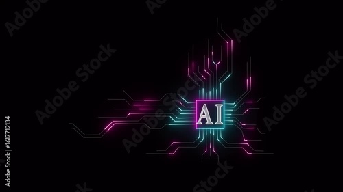 Futuristic Artificial Intelligence Animation with Glowing Neon Effects – Concept of AI Technology, Digital Brain, and Cyberpunk Innovation in a Virtual World.