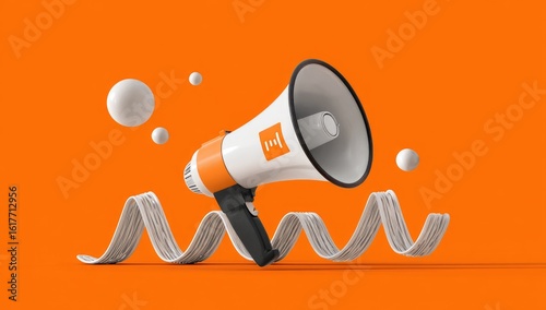 Megaphone on orange background with abstract design