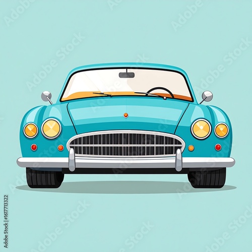 Retro teal car front view