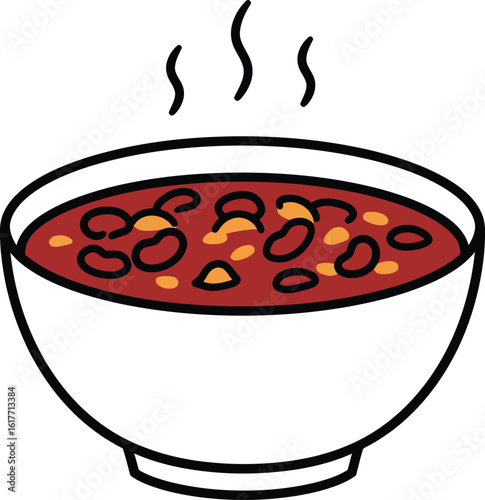 A steaming bowl of chili with beans, a comforting and spicy dish, isolated on white background