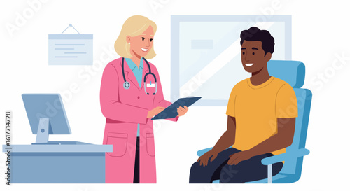 Doctor Consulting Patient in Clinic Vector Illustration