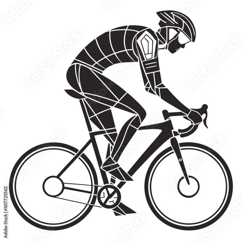 Stylized geometric illustration of a cyclist in motion on a road bike cycling bicycle
