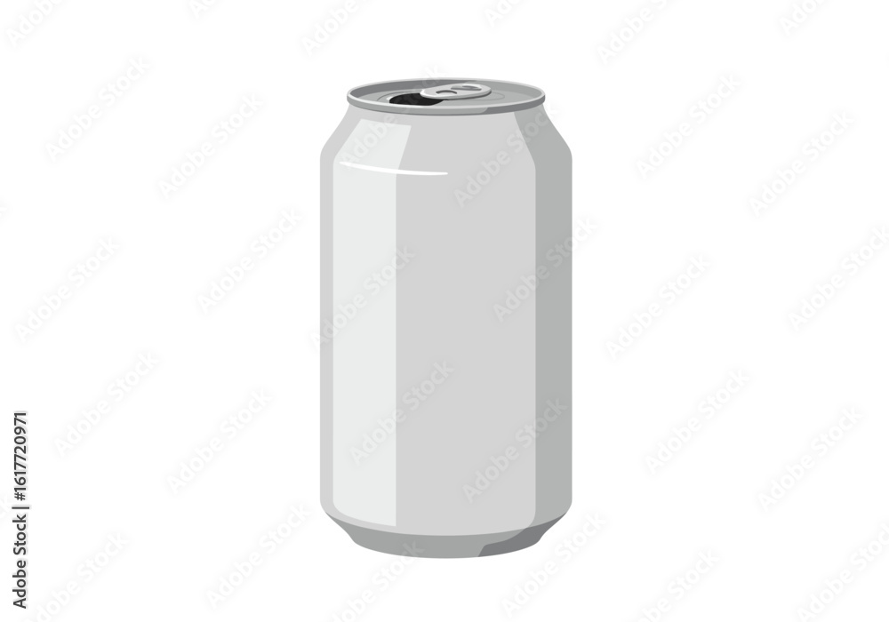 A gray aluminum beverage can with a pull tab on top and subtle shading for depth A gray aluminum beverage can with a pull tab on top and subtle shading for depth