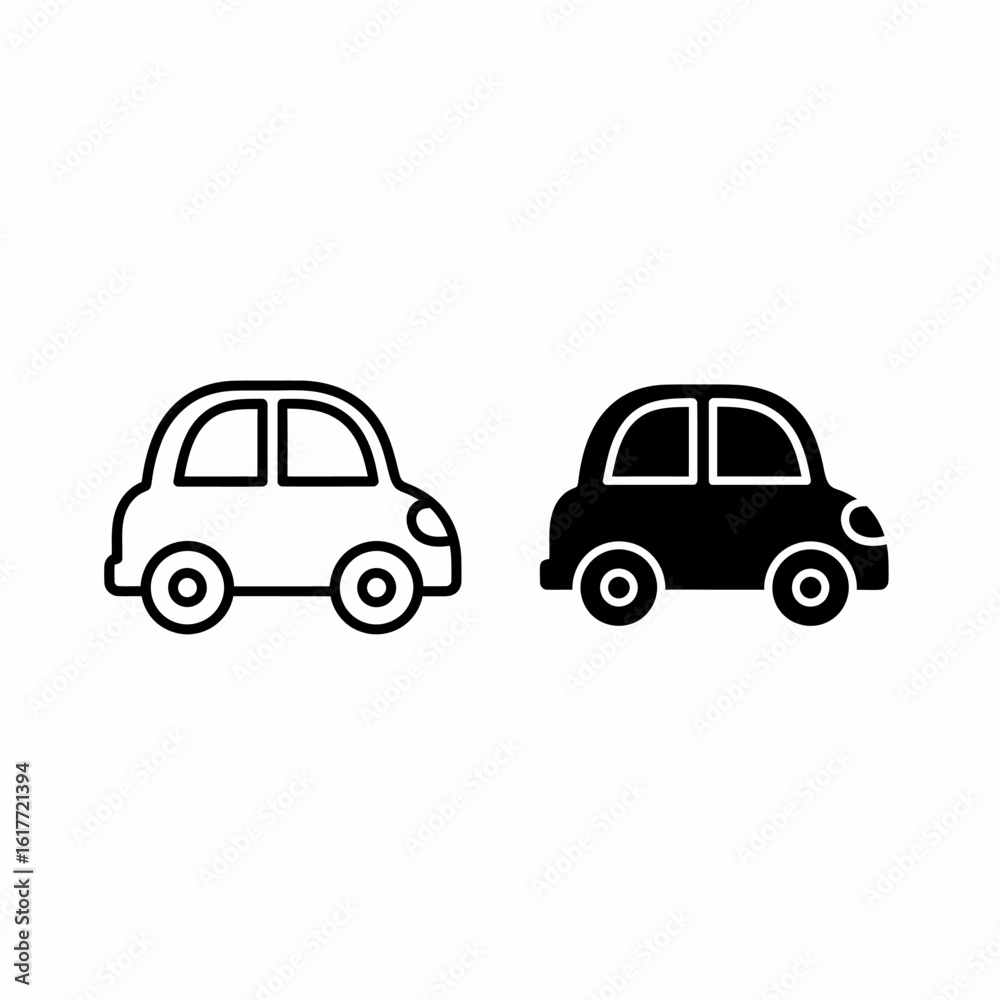 Obraz premium Two simple black and white outlined car icons, side view.