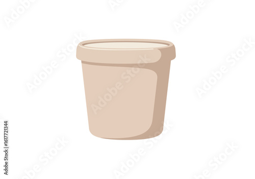 A tancolored empty cylindrical flowerpot is depicted against a plain white backdrop