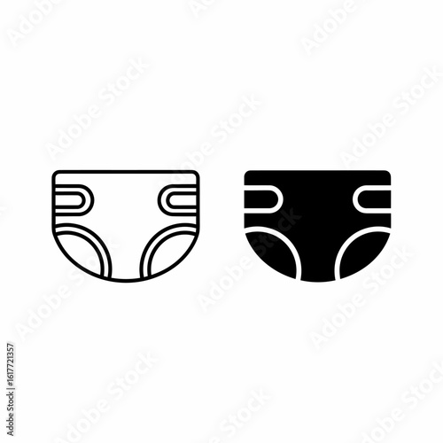 Two simple line art illustrations of baby diapers, one in black and one in white outline.