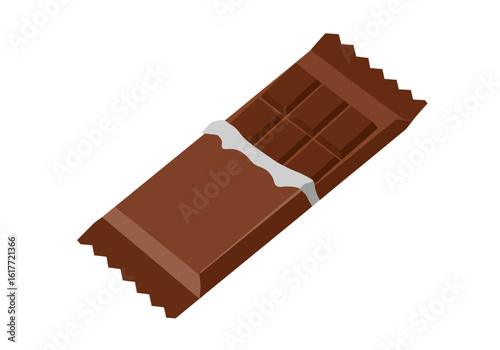 Unwrapped chocolate bar with six visible blocks wrapped in brown paper
