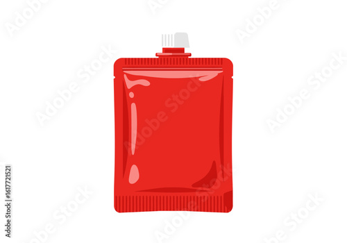 A red sealed rectangular pouch with a white nozzle and cap on top