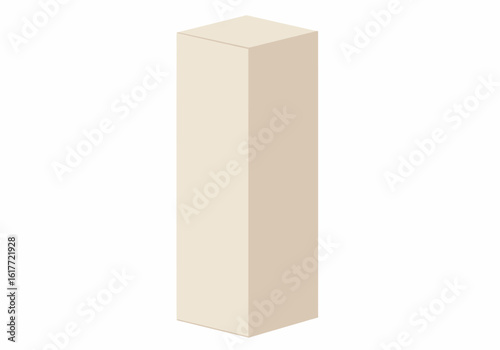 A tall beige rectangular prism with a simple minimalist design stands against a white background