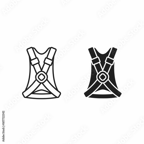 Two safety harness icons, one outlined and one filled in black.