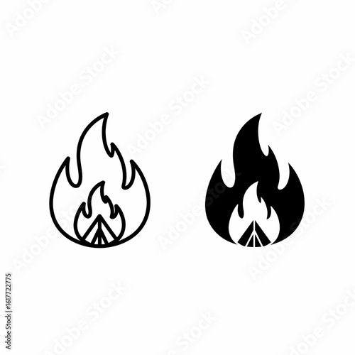 Two stylized fire icons, one outlined and the other filled, representing flames.