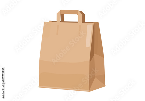 Brown paper bag with handles standing upright
