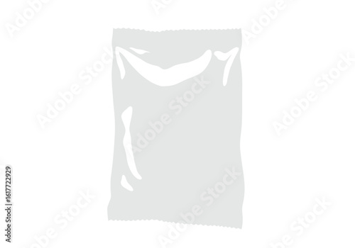 Light gray sealed plastic bag crinkled against white background