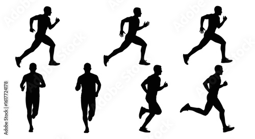Wallpaper Mural Silhouette of men running in various poses against a white background showing movement and activity Torontodigital.ca