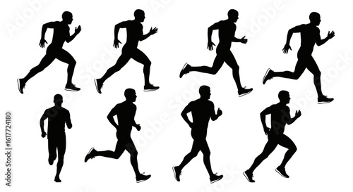 Wallpaper Mural Silhouettes of men in various running poses against a white background in a graphic illustration Torontodigital.ca
