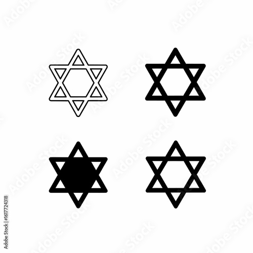 Four variations of the Star of David symbol, with different line thicknesses and fill.