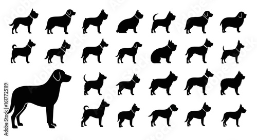 Dog Breed Silhouettes: A comprehensive array of dog silhouettes, showcasing a variety of breeds in elegant, minimalist designs for various creative projects.